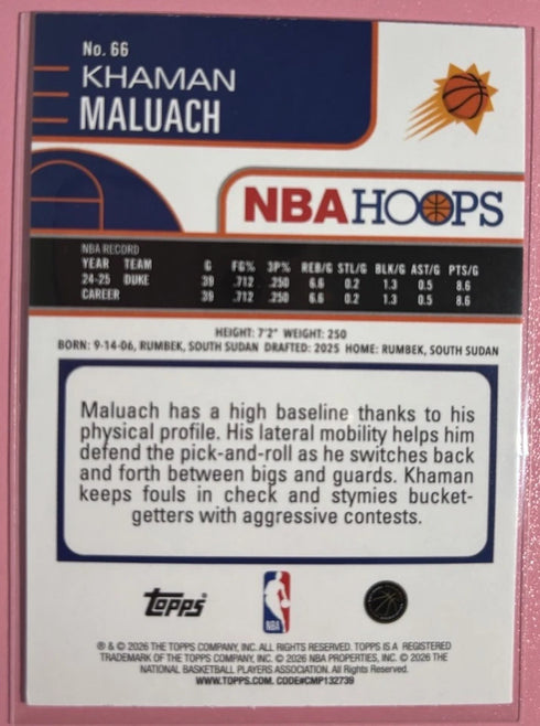 2025-26 Topps NBA Hoops Khaman Maluach #66 Light Burst