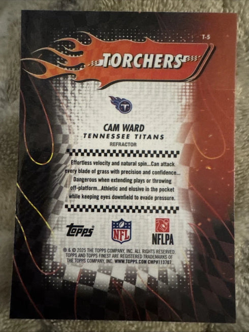 2025 Topps Finest Football Cam Ward Rookie Torchers Refractor Insert T-5