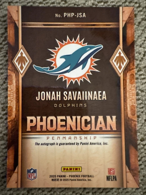 2025 Panini Phoenix - Phoenician Penmanship Jonah Savaiinaea #PHP-JSA (AU, RC)