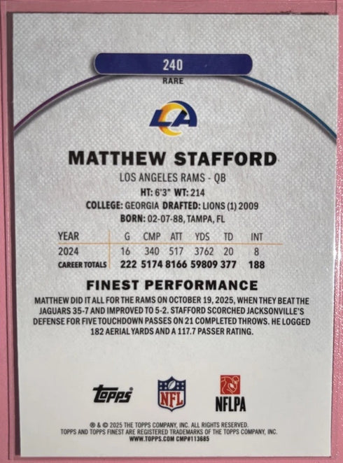 2025 Topps Finest Matthew Stafford Common Los Angeles Rams #60 Football