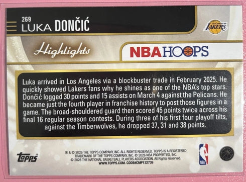 2025 Topps Hoops Luka Doncic Rainbow Foil #269 Season Highlight Lakers