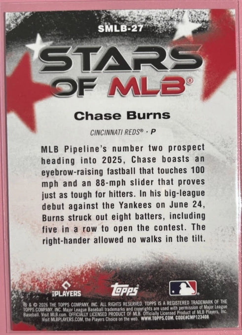 Topps 2026 Series 1 Chase Burns Reds Stars of the MLB Rookie