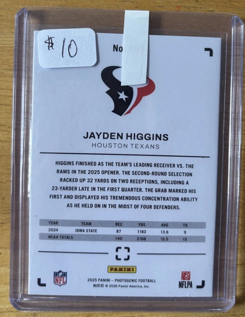 2025 Panini Photogenic Jayden Higgins RC Red /125 Houston Texans #200