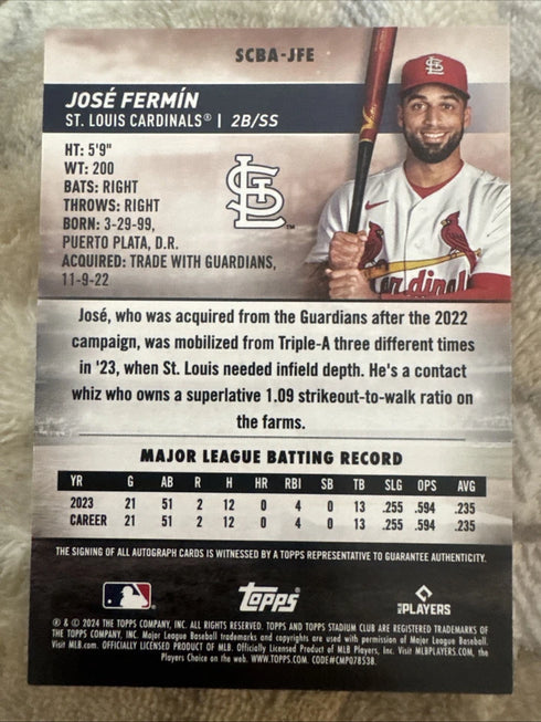 Topps 2024 Stadium Club Jose Fermin SCBA-JFE Rookie Auto St. Louis Cardinals