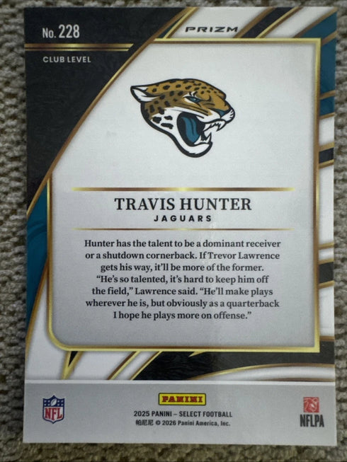 2025 Panini Select Prizm Club Level Rookie Travis Hunter Jaguars Card #228