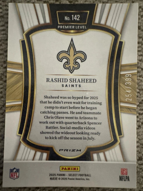 2025 Panini Select Rashid Shaheed Orange Prizm Shock Premier Level /399