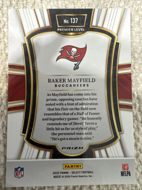 Panini 2025 Select Prizm Pink Premier Level Baker Mayfield #137 Tampa Bay