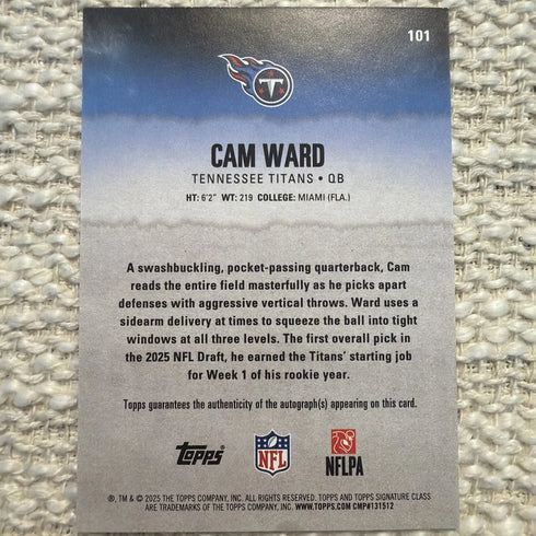 Topps Signature Class Cam Ward 2025 #101 Rookie Autograph Tennessee Titans