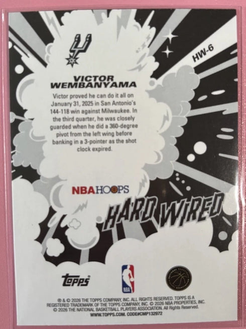 Topps 2026 NBA Hoops Hardwired Victor Wembanyama Spurs #HW-6 refractor Wemby