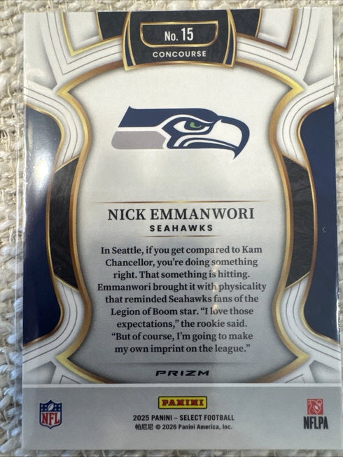2025 Panini Select - Concourse Nick Emmanwori #15 Green & Yellow Shock Prizm...