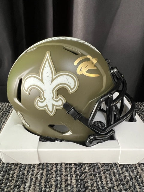 New Orleans Saints Derek Carr Salute to Service Signed Mini Helmet with Beckett COA