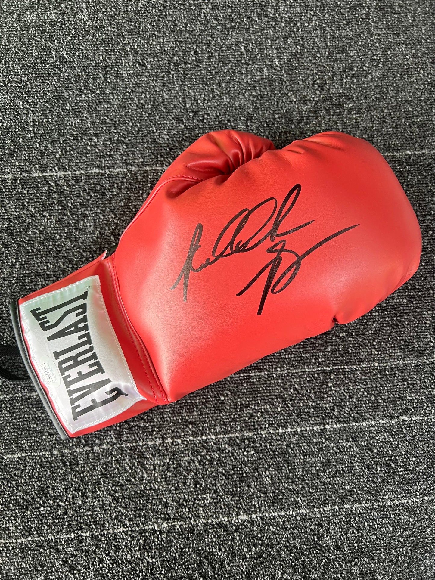 Riddick Bowe Signed Red Everlast Boxing Glove (right) with JSA COA
