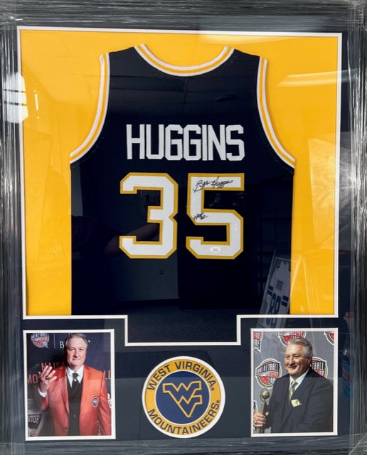 West Virginia Coach Bob Huggins Signed/Inscribed Framed Blue Jersey with JSA COA