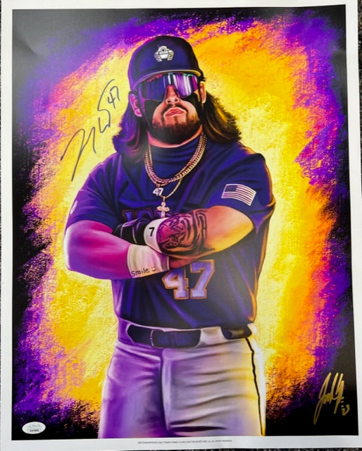 LSU Tigers Tommy White Signed 16x20 Art by Jordan Spector with JSA COA
