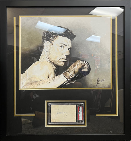 Hand Painted American Boxer Jack Dempsey Signed Framed Cut with PSA COA