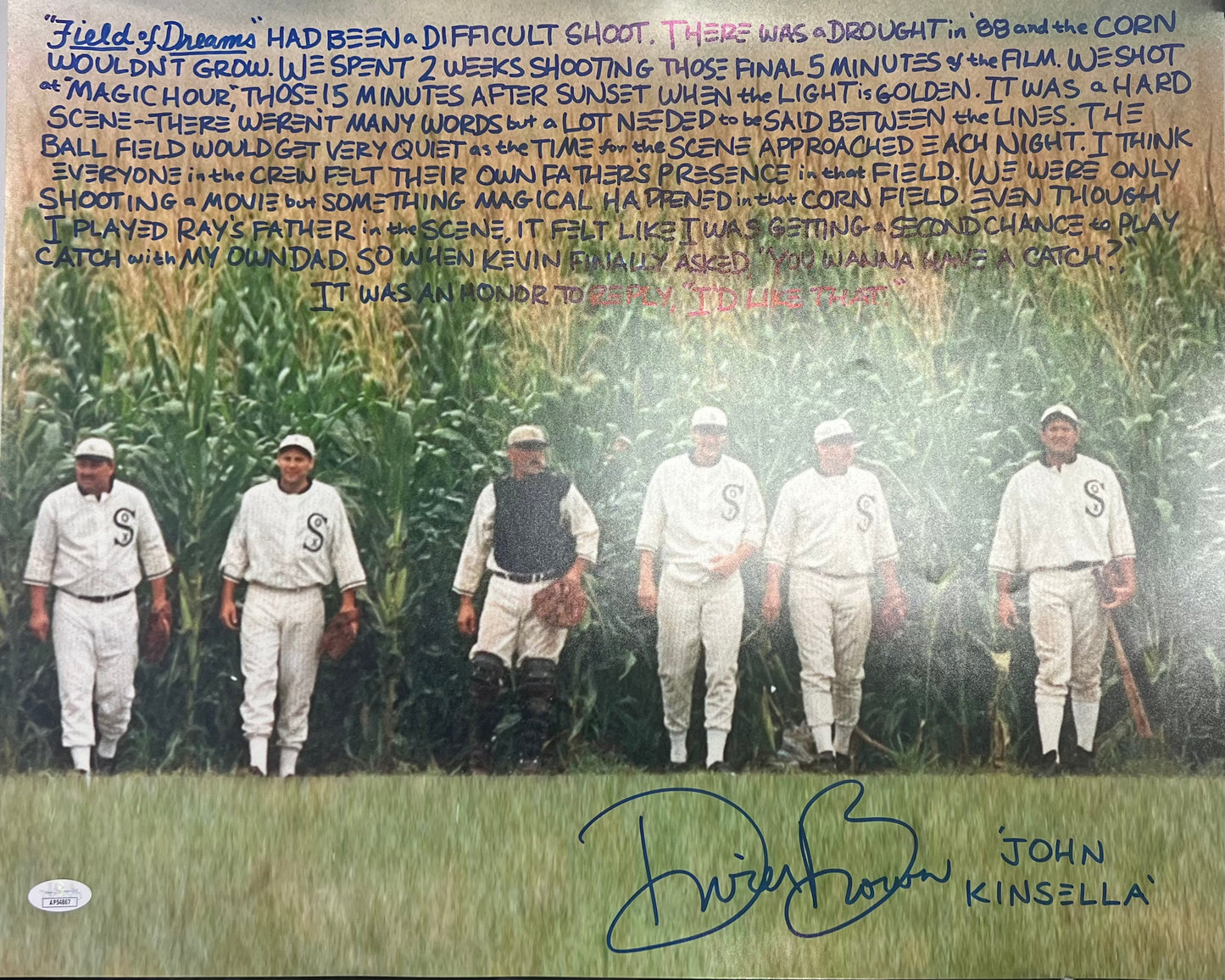 Field of Dreams Dwier Brown Signed/Inscribed 16x20 with JSA COA
