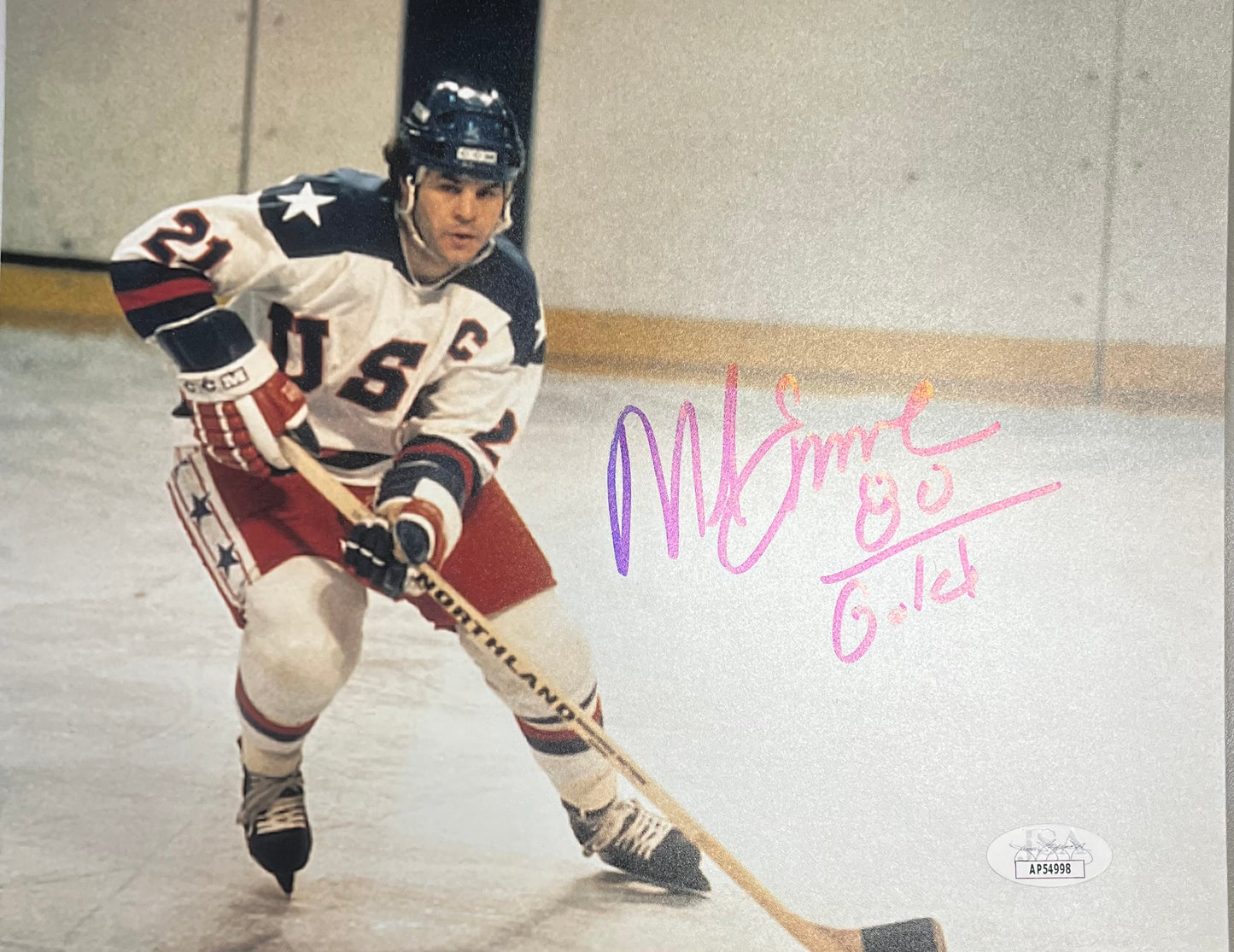 USA Olympic Miracle Mike Eruzione Signed/Inscribed 8x10 with JSA COA