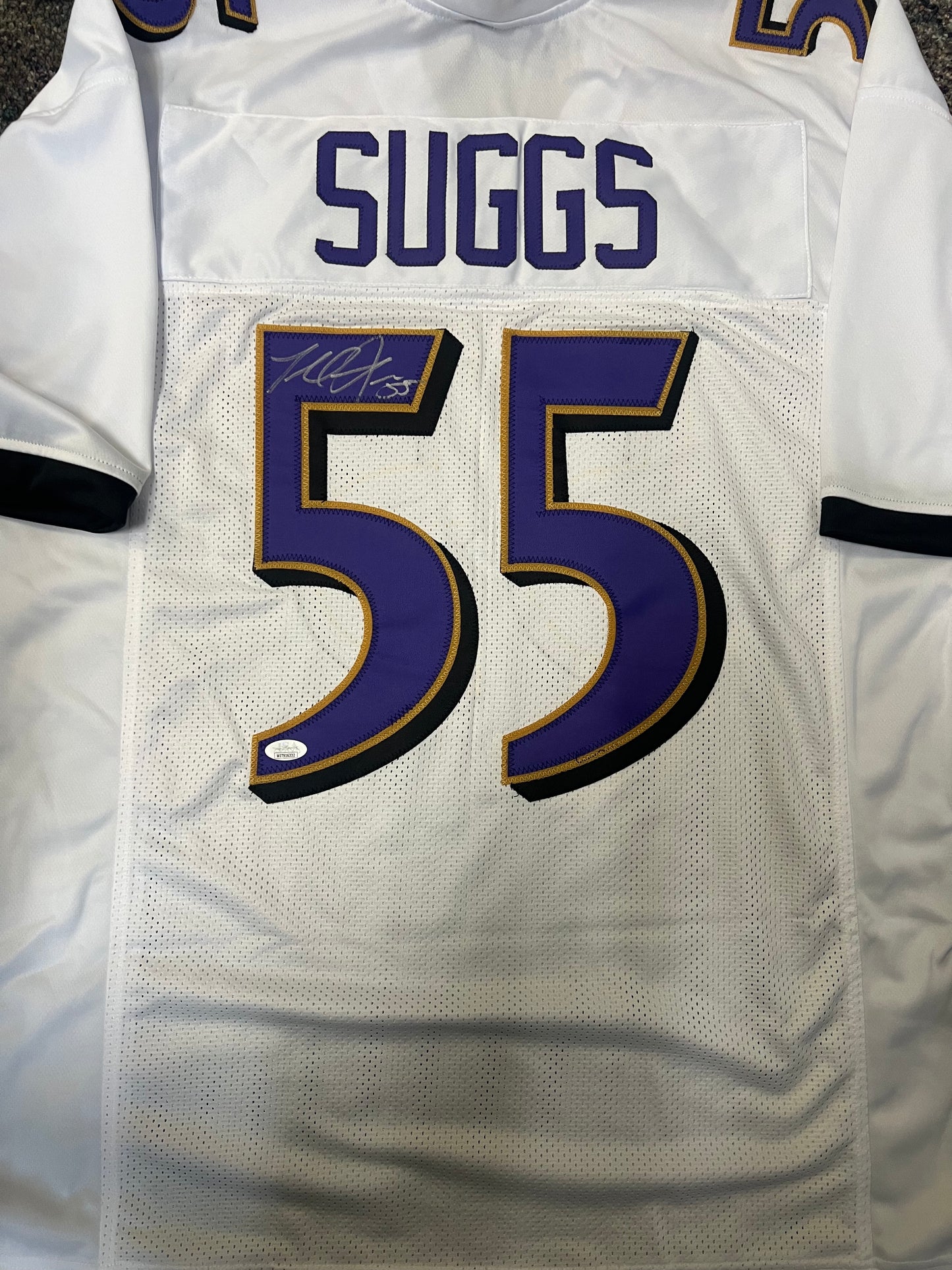 Baltimore Ravens Terrell Suggs Signed White Jersey with JSA COA